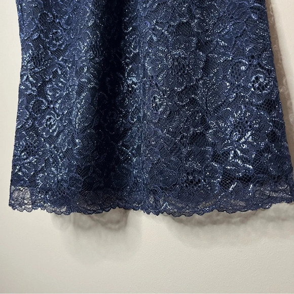 NWT J. CREW Navy Blue Metallic Floral Party Holiday Lace Overlay 2 Piece Set - Picture 11 of 16